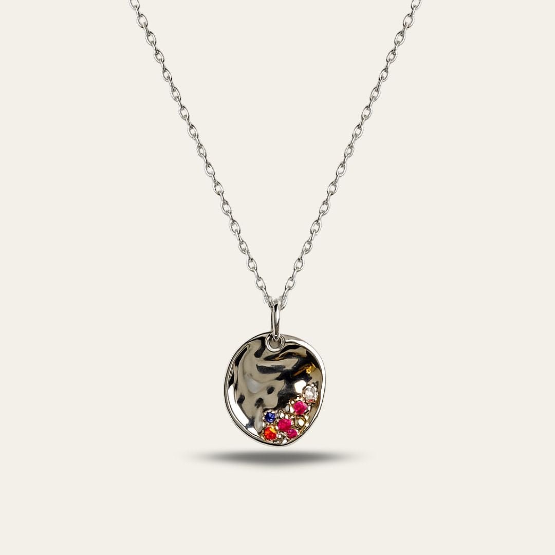 Dainty Silver Cluster Gemstone Necklace with Rainbow Gemstones - Dainty London