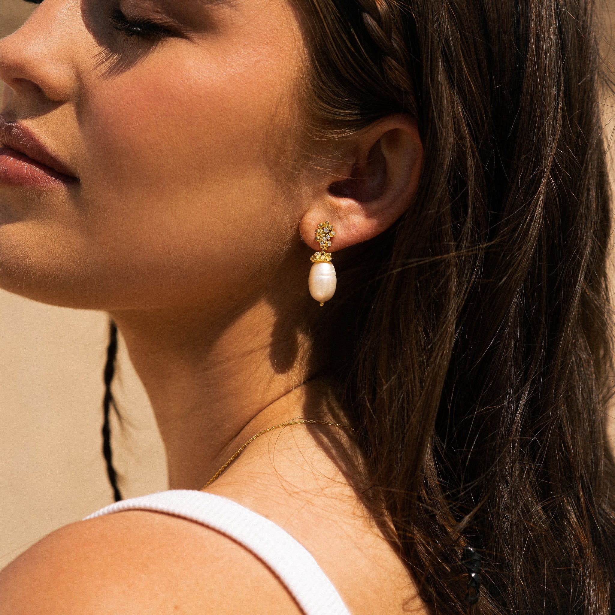 pearl hoop earrings, celestial jewellery for women, coastal jewellery gift, vintage inspired earrings, ocean theme jewellry, handmade pearl earrings, gold vermeil jewelry, gift for her, celestial constellation, beach inspired earrings, statement pearl earrings, boho style jewelry, unique gift for women