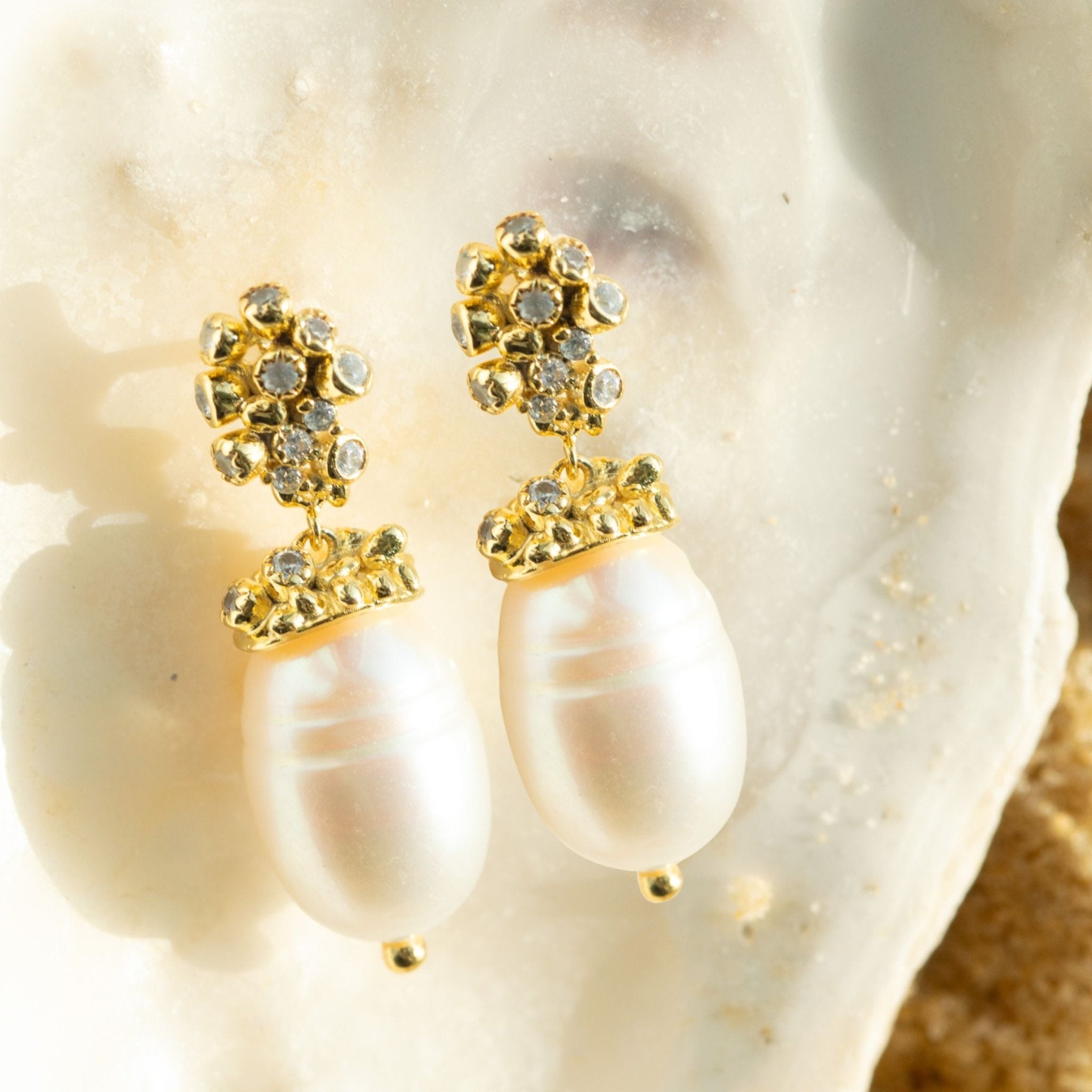 Gold Lyra Baroque Pearl Earrings - Dainty London
