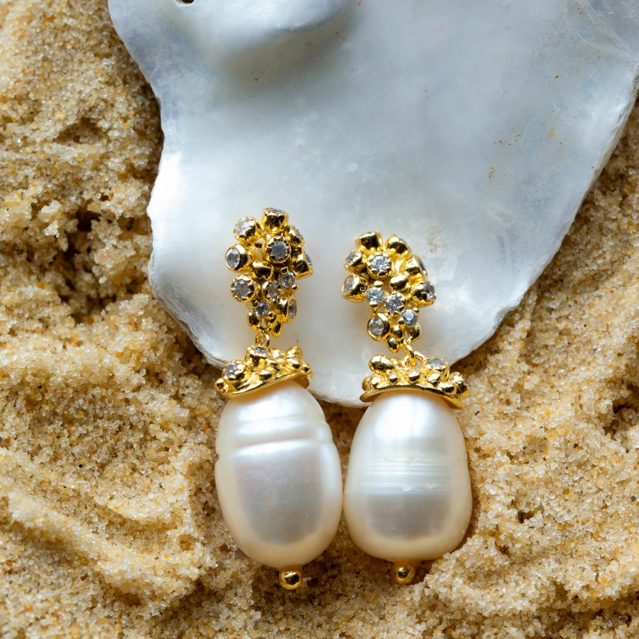 Gold Lyra Baroque Pearl Earrings - Dainty London