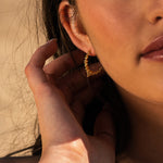 Gold Nyx Hoops - barnacle texture earrings, nature inspired jewellery, mythology fan gifts, lightweight hoop earrings, silver gold earrings, ocean themed jewellry, stylish everyday earrings, handmade earrings women, unique gift for her, seasonal jewelry gift, nature lover gift, trendy gold hoops