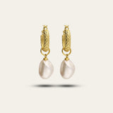 Gold Pearl Drop Earrings - Dainty London gold pearl earrings, freshwater pearl hoops, vermeil gold jewellery, elegant drop earrings, gift for her, wedding jewelry, bridal accessories, ocean blue jewellry box, timeless pearl earrings, handcrafted jewelry, anniversary gift, beach-inspired jewellery, minimalist gold earrings