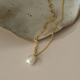 Gold Pearl Necklace - Dainty London gold pearl necklace, ivory pearl jewellery, vermeil chain necklace, layered jewellery, wedding necklace, bridesmaid gift, gift for her, ocean theme jewellry, versatile necklace, 20 inch necklace, pearl drop chain, handcrafted jewelry, stylish anniversary gift