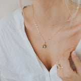 Solid Gold Large Green Quartz Necklace - Giselle - Dainty London solid gold necklace, green quartz pendant, ocean inspired jewellery, maritime necklace, nature inspired gift, handcrafted gold necklace, adjustable chain necklace, seaside jewelry, maritime treasure, elegant gold pendant, luxury gemstone necklace, gift for adventurers, ocean lover gift