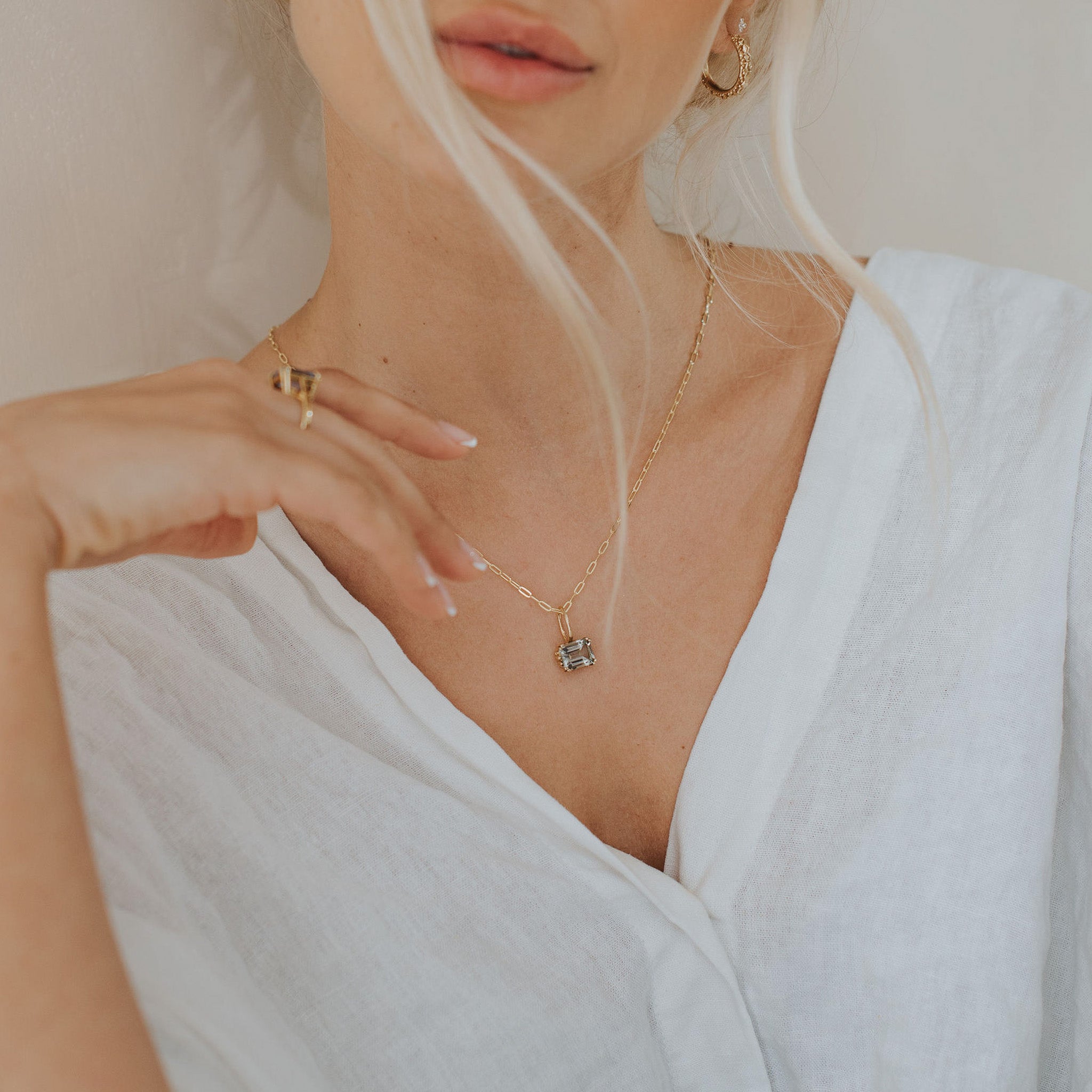 Solid Gold Large Green Quartz Necklace - Giselle - Dainty London solid gold necklace, green quartz pendant, ocean inspired jewellery, maritime necklace, nature inspired gift, handcrafted gold necklace, adjustable chain necklace, seaside jewelry, maritime treasure, elegant gold pendant, luxury gemstone necklace, gift for adventurers, ocean lover gift