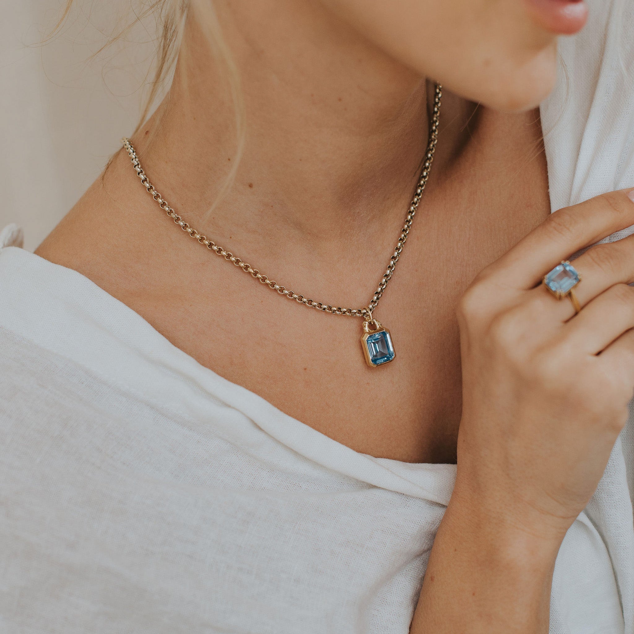 Maxi Gold Astrid Necklace - Sky Blue Topaz Gemstone - Sustainable luxury layered necklaces - Dainty London