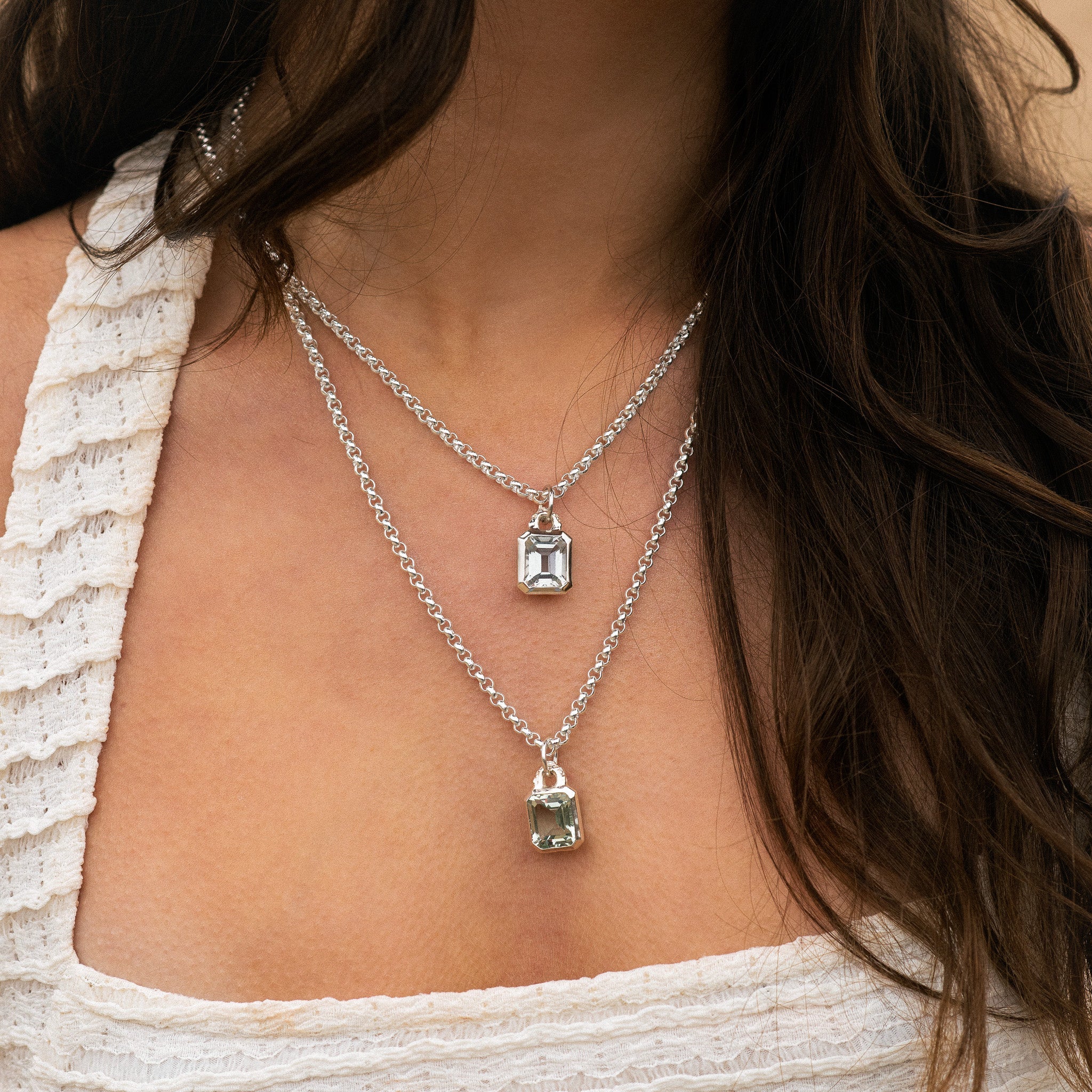 Maxi Silver Green Quartz Necklace - Giselle - Dainty London