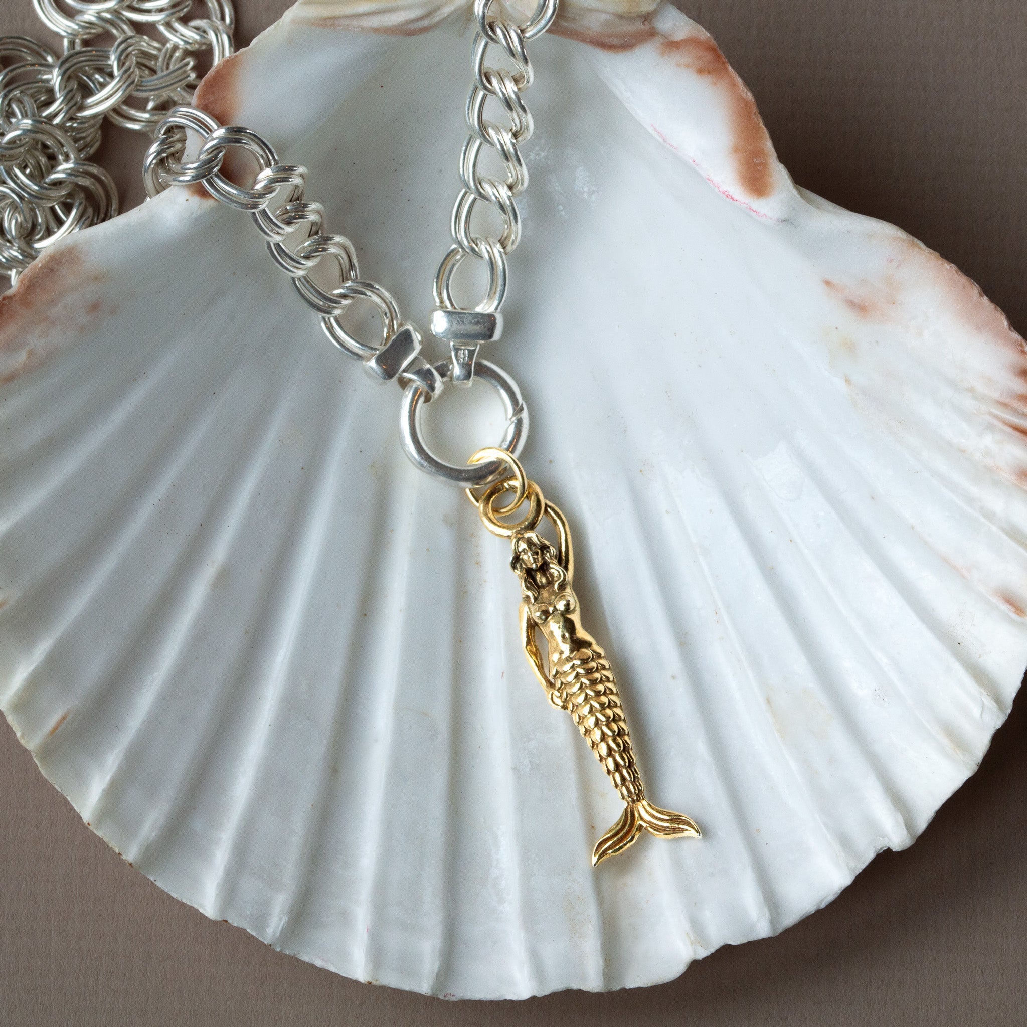 Maxi Zennor Mermaid Mixed Metals Necklace - Gold and Silver Ocean Inspired Jewellery - Dainty London