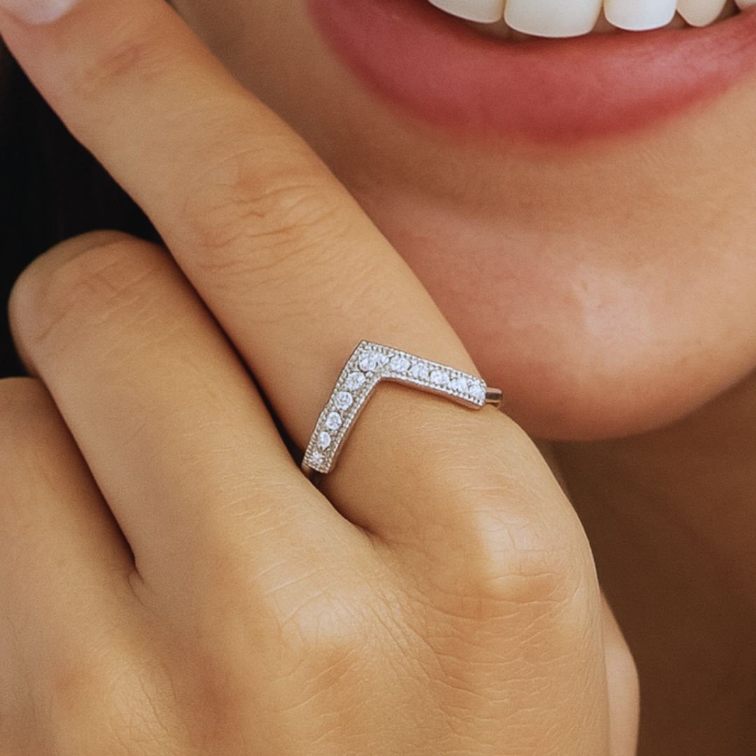 Pointed Halo Diamond White Gold Ring - Clara - Dainty London