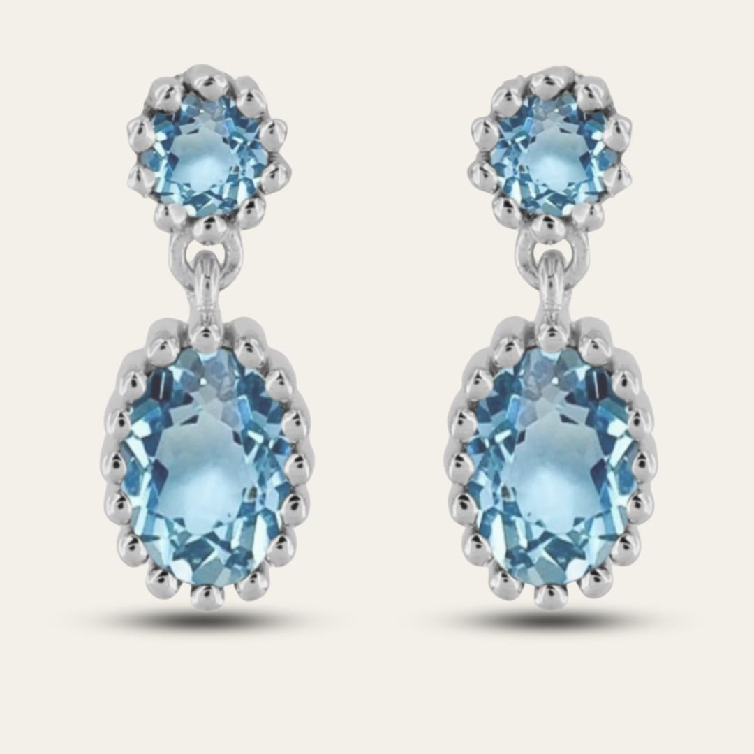 Silver Aurelia Earrings - Vintage Statement Topaz Drop Earrings - Bridal - Wedding - Dainty London