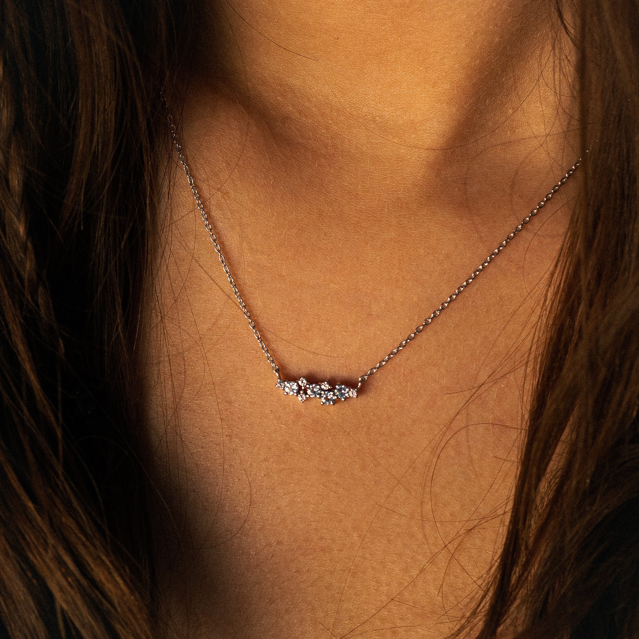 Silver Cluster Gemstone Necklace - Elara - Dainty London