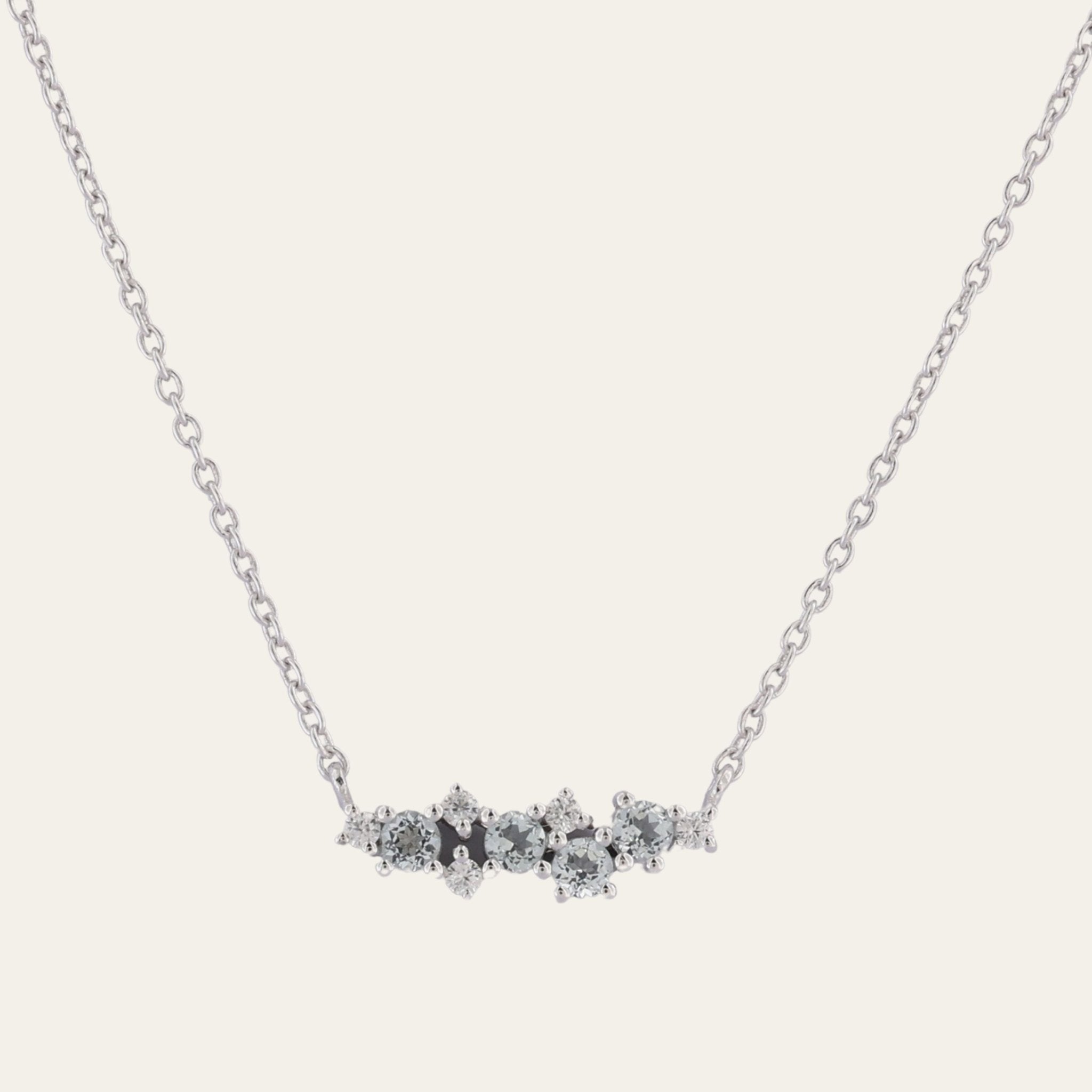 Silver Elara Necklace - Topaz and Diamond Gemstone Cluster - Wedding Gifts to Bride from Bridesmaid - Dainty London