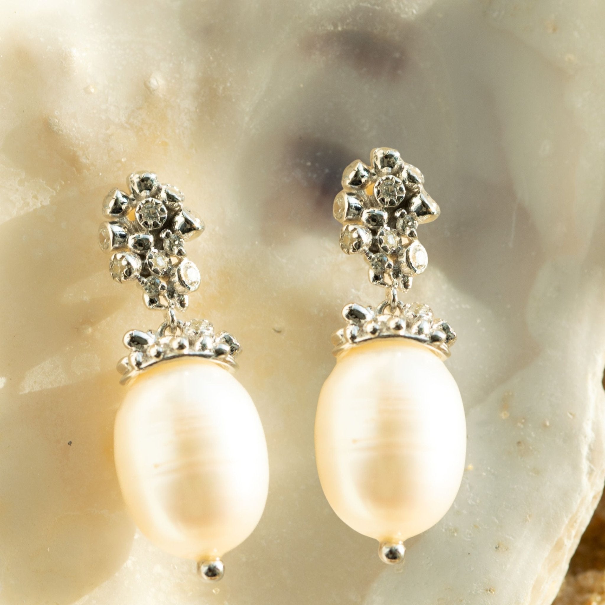 Silver Lyra Baroque Pearl Earrings - Dainty London