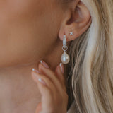 Silver Pearl Drop Earrings - Dainty London silver pearl earrings, freshwater pearl hoops, bridesmaid jewellery, wedding guest earrings, sterling silver jewellry, pearl drop earrings, elegant pearl jewelry, gift for bridesmaids, bridal earrings, ocean blue jewelry box, timeless jewellery gift, hand crafted pearl earrings, versatile jewelry pieces