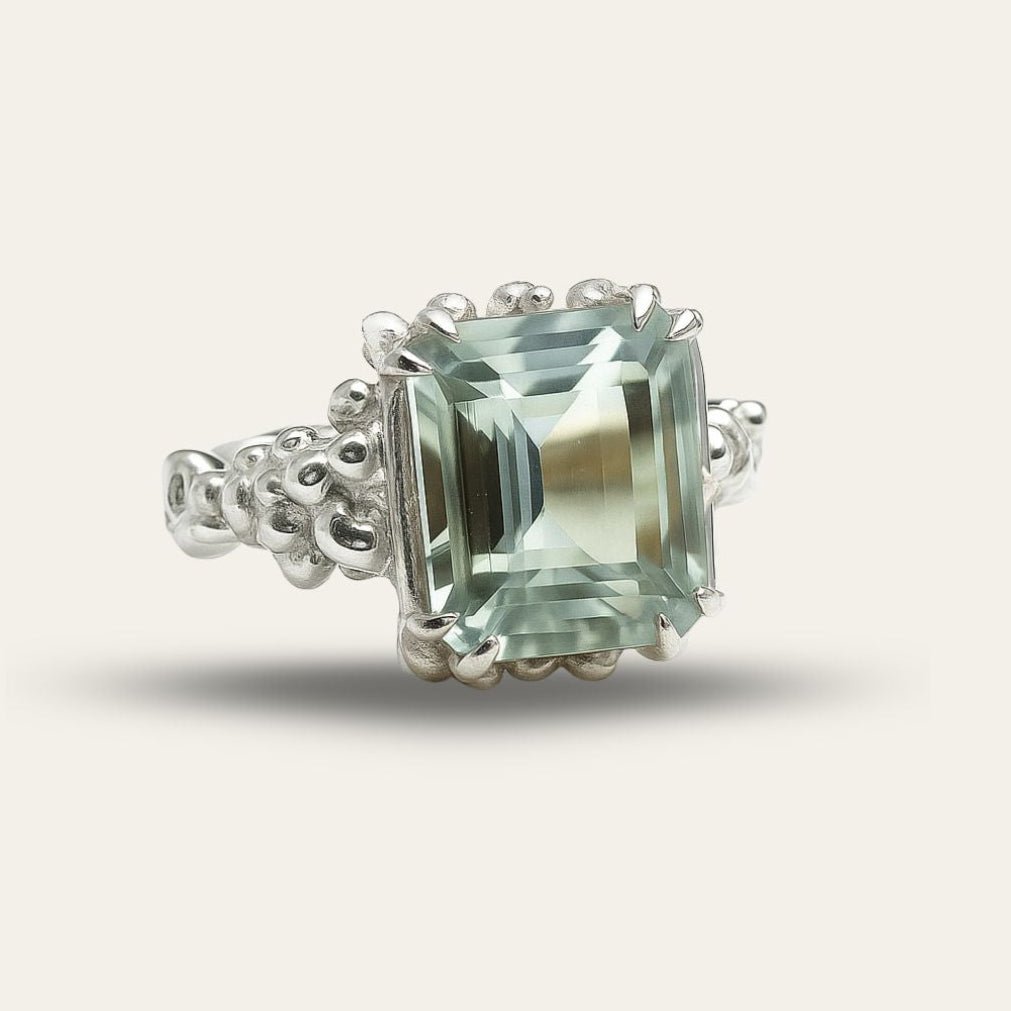 Silver Statement Green Quartz Ring - Giselle - Dainty London