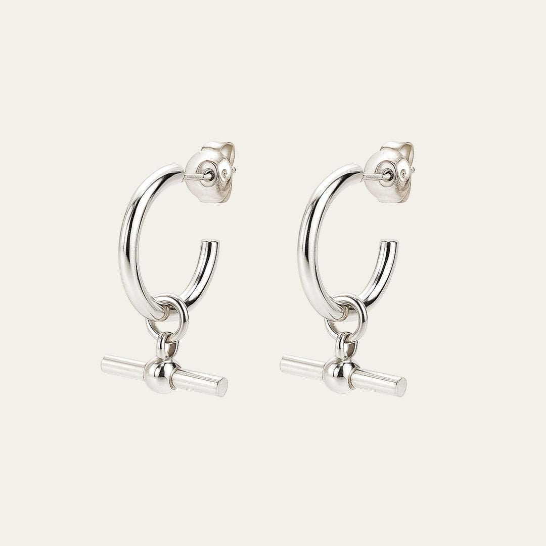 Silver T - Bar Hoop Earrings - Dainty London