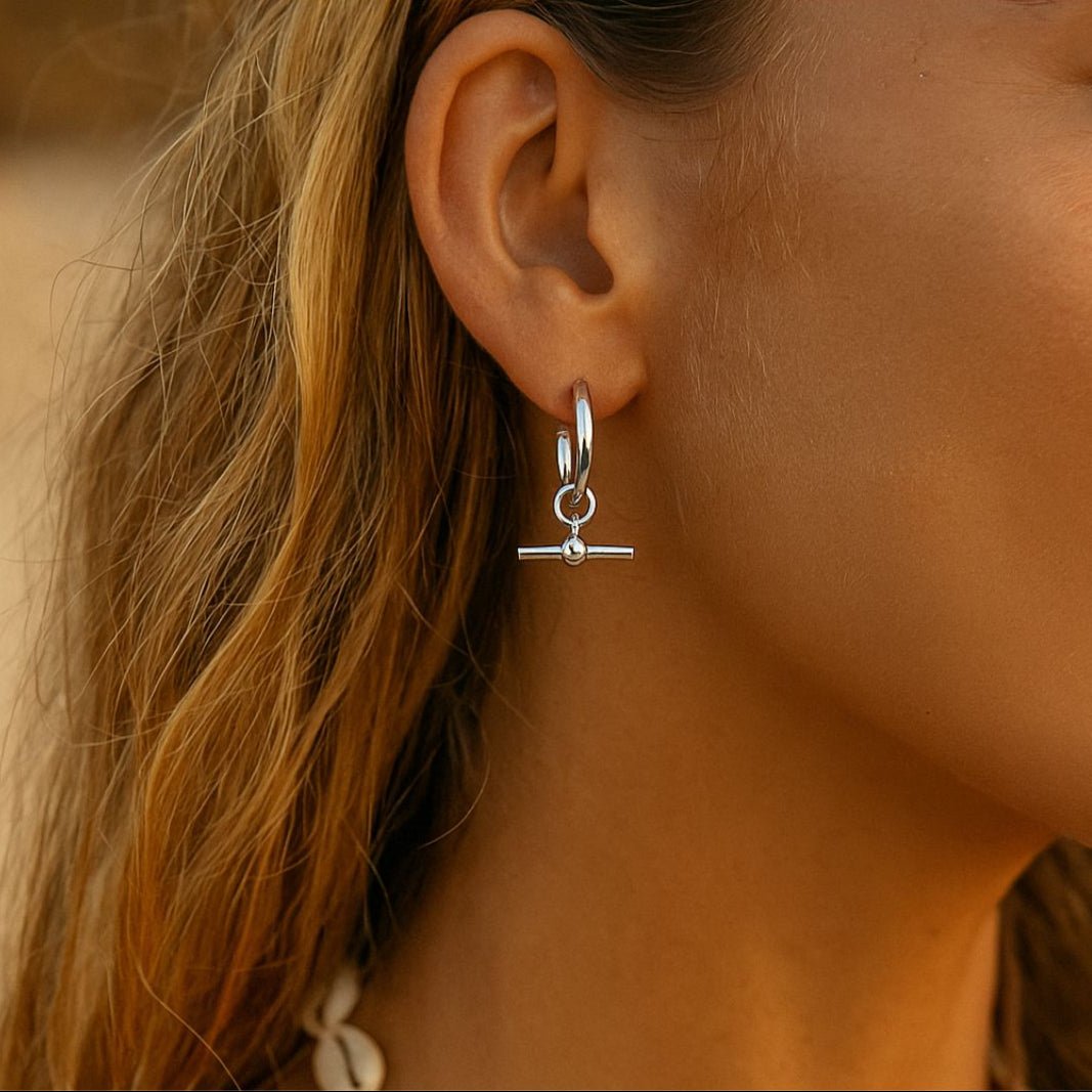 Silver T - Bar Hoop Earrings - Dainty London
