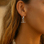Silver T - Bar Hoop Earrings - Dainty London sterling silver earrings, beach jewellery, recycled silver hoops, lightweight earrings, everyday jewellry, boho beach style, mythology inspired, eco-friendly jewellery, minimalist hoops, gift for her, casual jewelry, eco-conscious earrings, versatile fashion