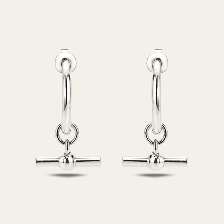 Silver T - Bar Hoop Earrings - Dainty London
