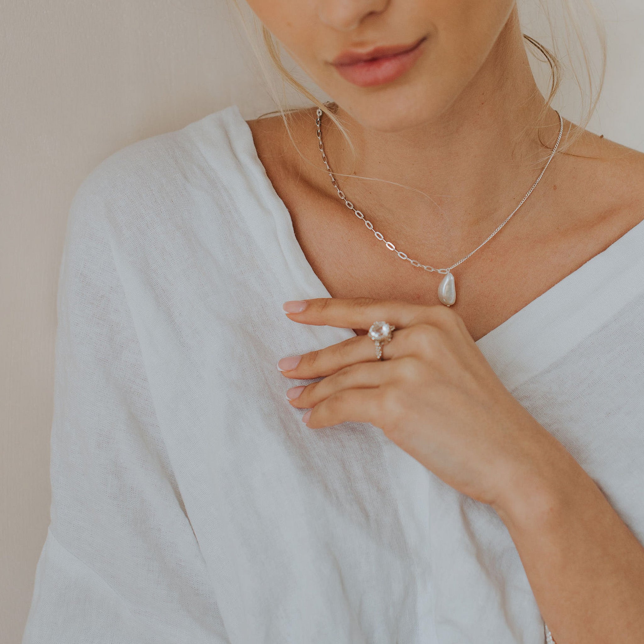 Silver Pearl Necklace - Dainty London silver pearl necklace, freshwater pearl jewellery, sterling silver jewellry, layered pearl necklace, bridesmaid gift, wedding jewelry, gift for her, elegant jewelry gift, versatile pearl necklace, anniversary gift, modern bridal chain, pearl gift for women