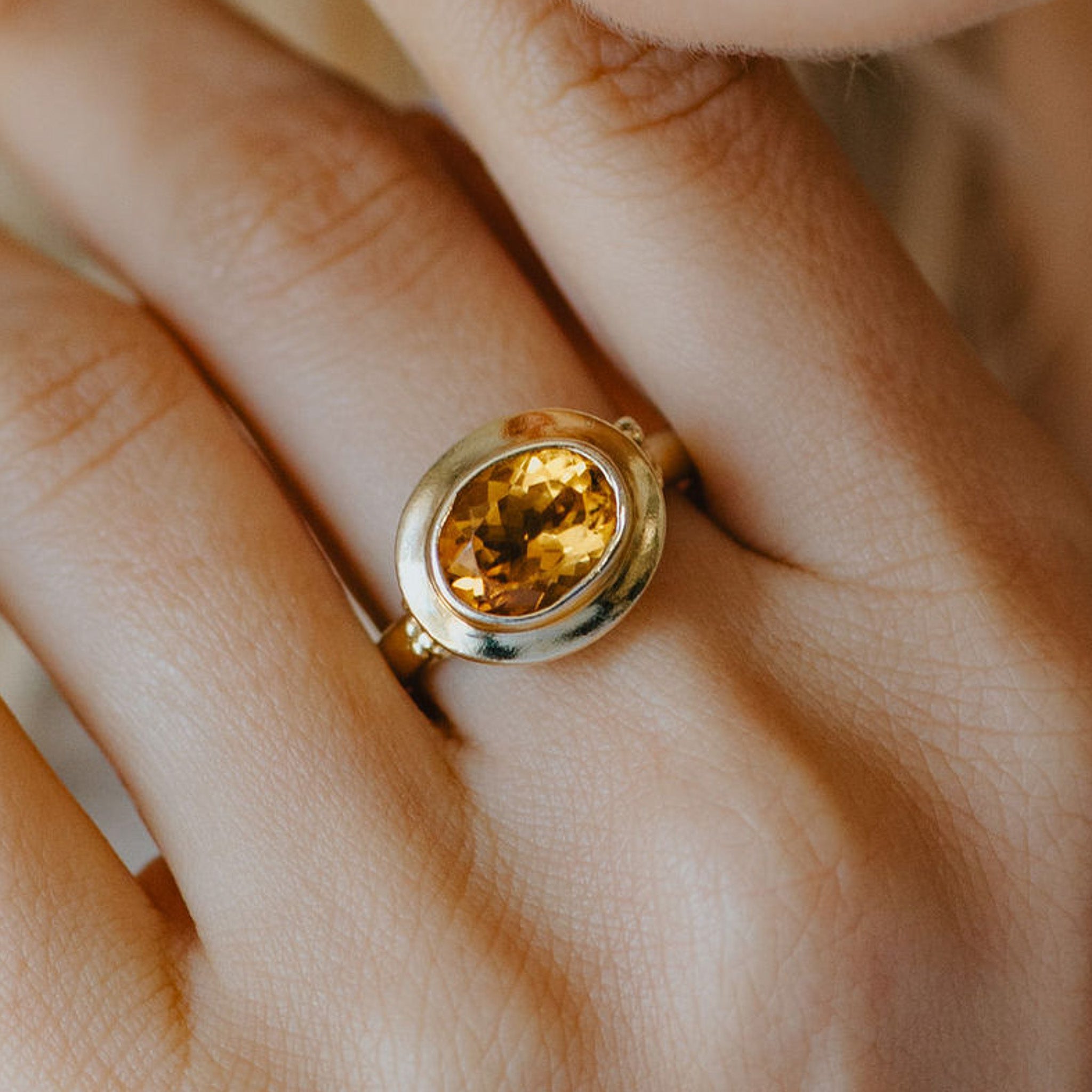 Solid Gold Celeste Ring - Maderia Citrine Gemstone Rings - Ethical Gemstone Jewelry - Dainty London