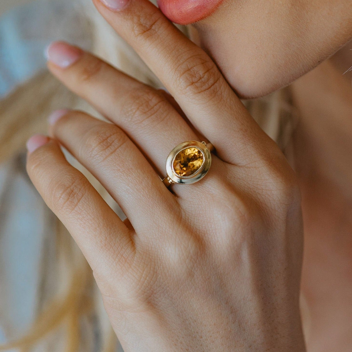 Solid Gold Celeste Ring - Maderia Citrine Gemstone Rings - Ethical Gemstone Jewelry - Dainty London
