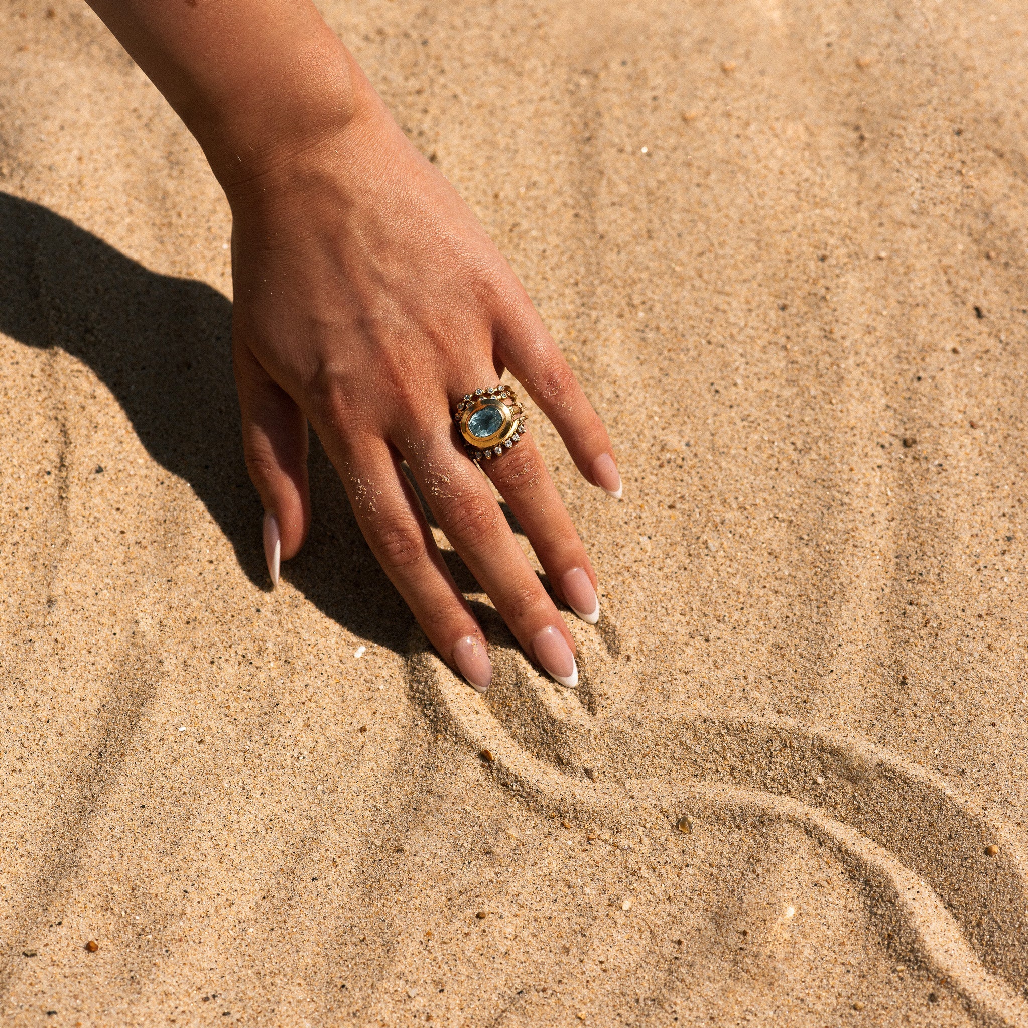 Solid Gold Green Quartz Modern Ring - Margo - Dainty London