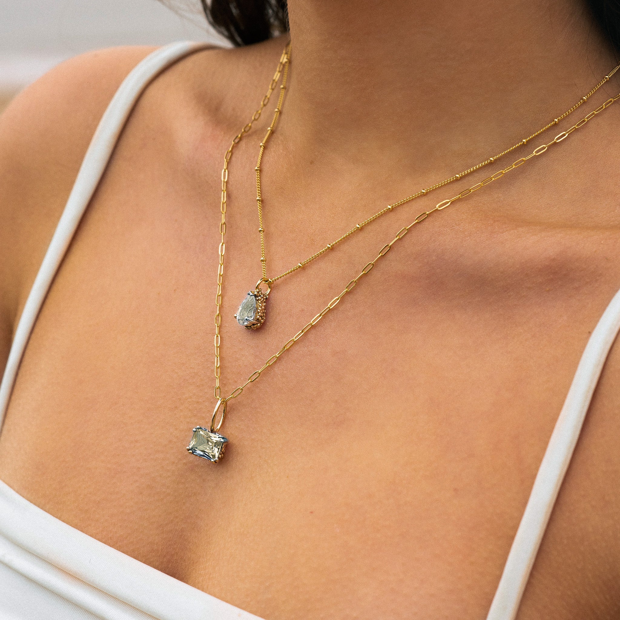 Solid Gold Large Green Quartz Necklace - Giselle - Dainty London