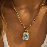 Statement Solid Gold Maxi Beryl Necklace - Seraphina - Dainty London solid gold necklace, ocean blue jewellery, gemstone pendant, statement jewellry, layered necklace, everyday luxury, ethical jewelry, handmade necklace, blue beryl, gift for women, special occasion jewellery, luxury gift, London jewelry