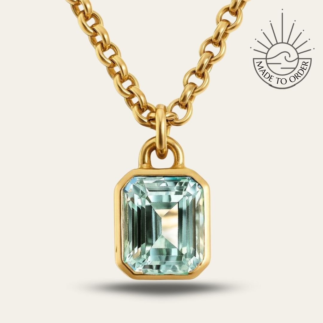 Statement Solid Gold Maxi Beryl Necklace - Seraphina - Dainty London solid gold necklace, ocean blue jewellery, gemstone pendant, statement jewellry, layered necklace, everyday luxury, ethical jewelry, handmade necklace, blue beryl, gift for women, special occasion jewellery, luxury gift, London jewelry