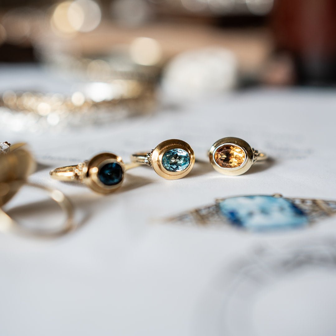 The Gold Avery Ring - Ocean Blue Topaz Gemstone - Everyday 9ct gold gemstone rings - Dainty London