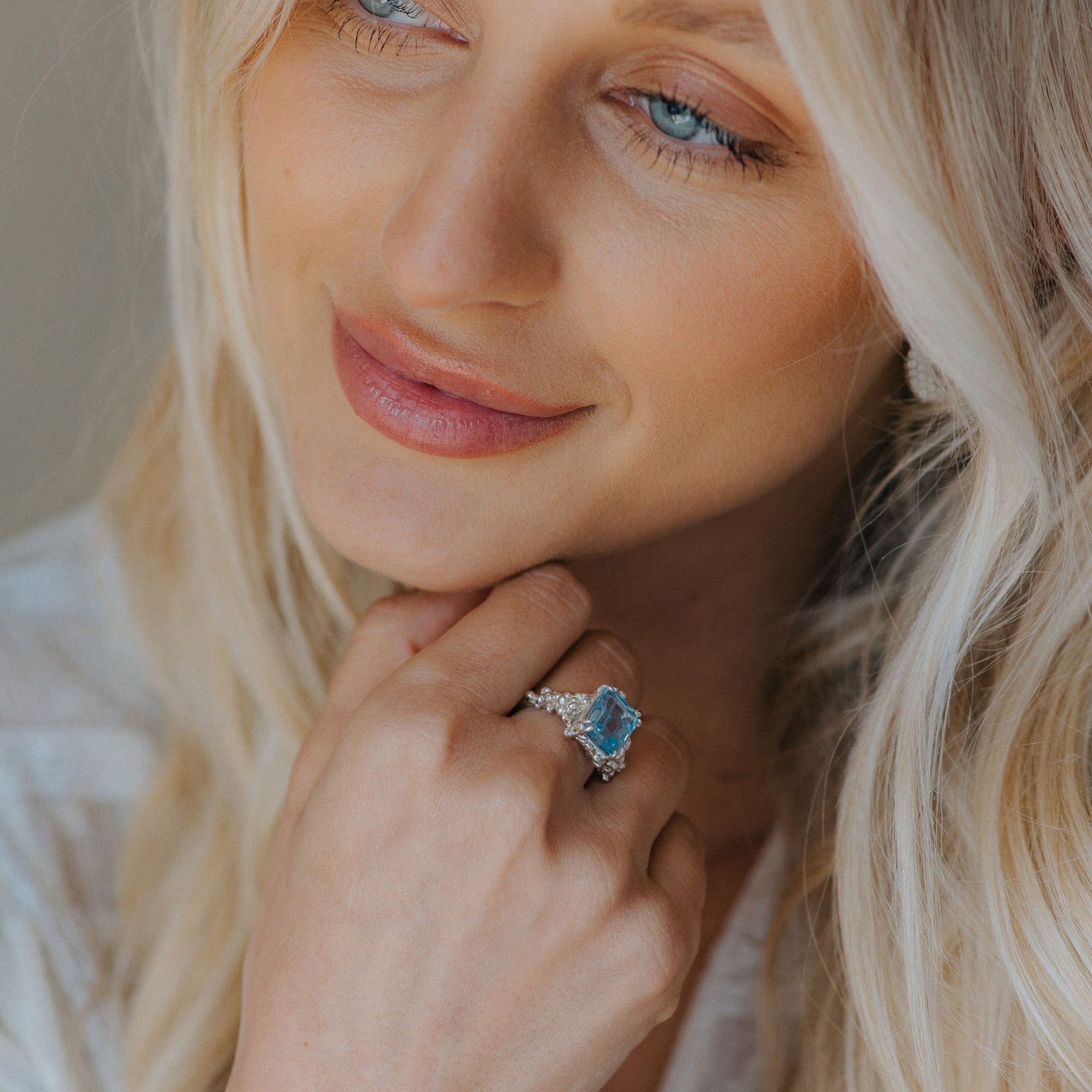The Silver Aurelia Ring - Blue Topaz Modern Sterling Silver Rings - Dainty London