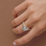 The Seraphina Ring - Aquamarine - Modern and Vintage Style - Ethical Luxury Rings - Dainty London solid gold ring, ocean blue beryl, nature inspired jewelry, handcrafted gold ring, ethical gemstone jewelry, bespoke UK ring, luxury engagement ring, anniversary gift, natural gemstone ring, handmade London jewelry, unique stackable ring, sustainable jewelry, gift for her