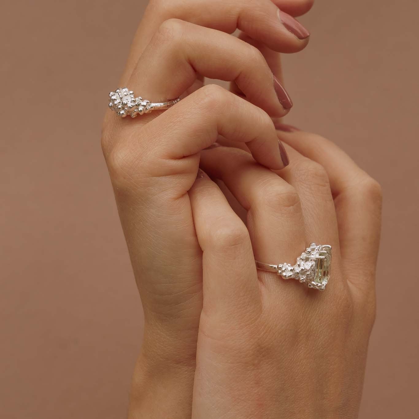 Modern Green Quartz Gemstone Giselle Ring in Silver - Dainty London - Rings