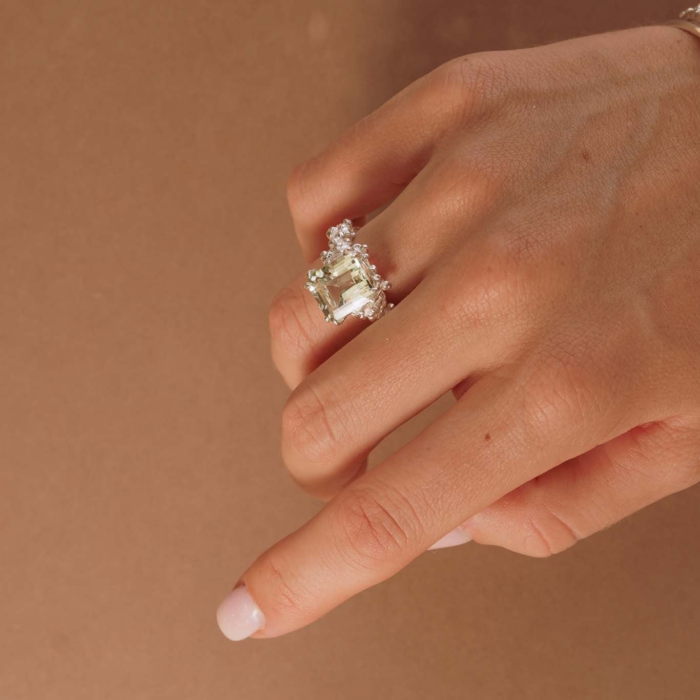 Modern Green Quartz Gemstone Giselle Ring in Silver - Dainty London - Rings