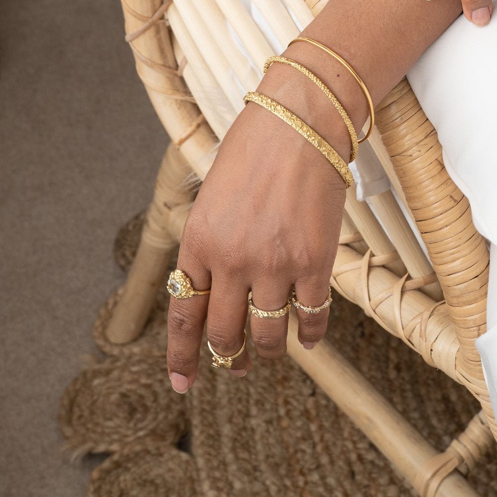 Gold Barnacle Womens Bangle Bracelet -British handcrafted bracelets - Dainty London sea jewellery, nautical bracelet, sterling silver bangle, gold vermeil bracelet, ocean inspired jewellry, handcrafted jewelry, layered bracelets, sustainable jewellery, boat lover gift, beach jewelry, gift for her, nautical jewelry, ocean lover gift