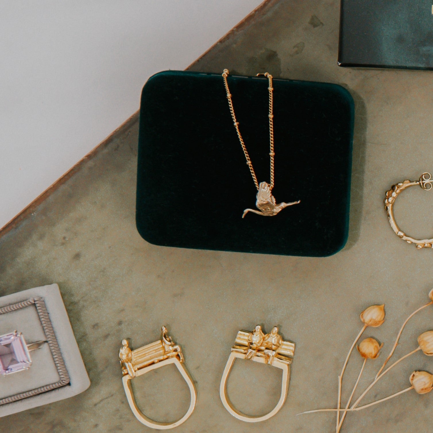 Solid Gold 'Stork' Necklace - Dainty London mother’s day gift, baby shower gift, personalised jewellery, mom necklace, silver gold pendant, mother’s day present, baby shower jewellry, custom mom gift, stork necklace, motherhood jewelry, new mom gift, baby shower keepsake, sentimental gift