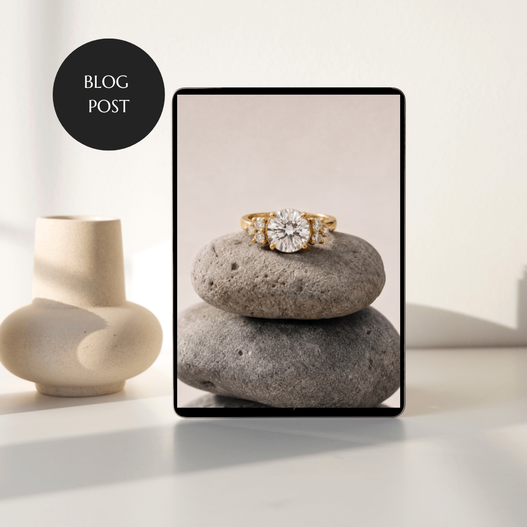 Bespoke gold engagement ring with lab grown diamond, part of  Dainty London's ethical engagement ring collection - UK