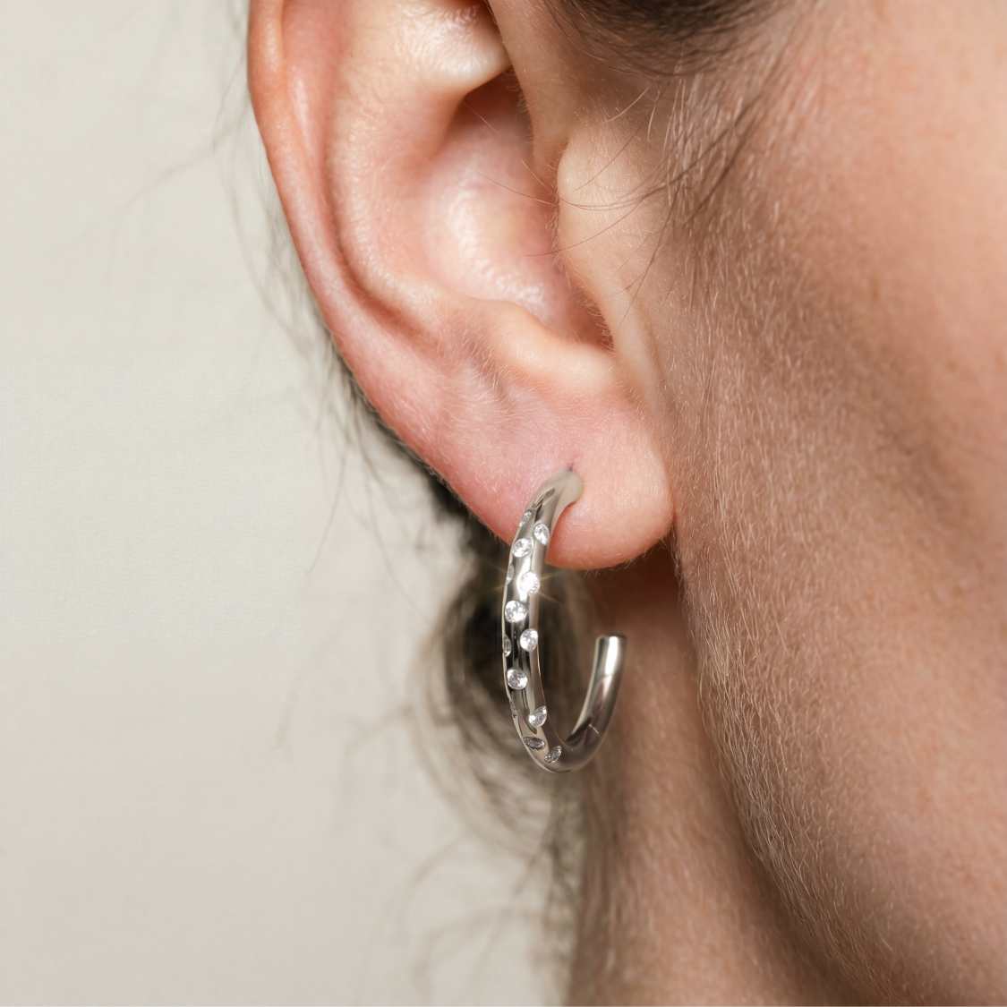 Silver White Topaz Gemstones- Seren Hoops - Dainty London