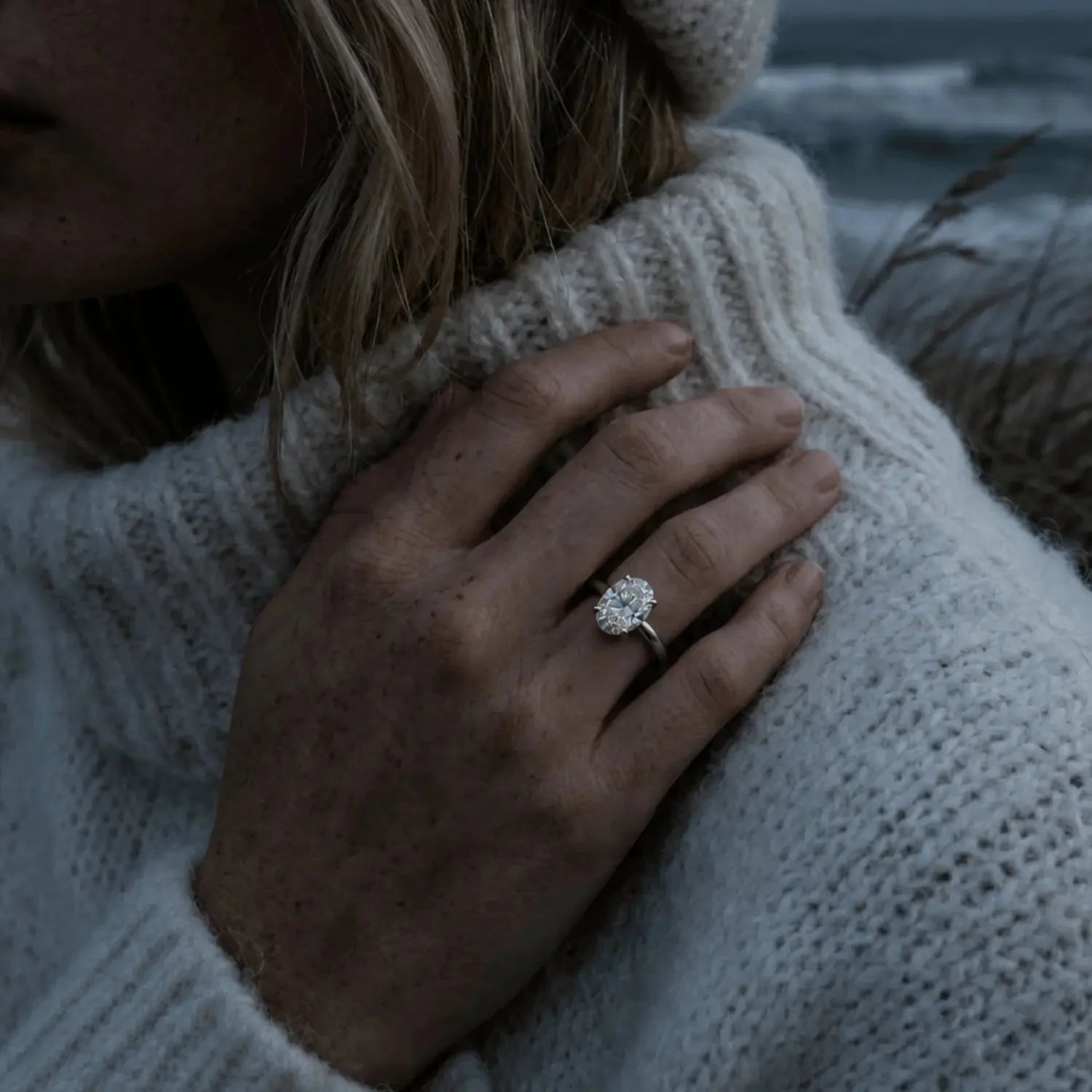 Statement Platinum Oval Diamond Ring - The Nadira Ring - Dainty London