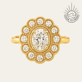 Oval Cluster Milgrain Victorian Diamond Engagement Ring - Isadora For the woman who wants something truly distinctive, a thoughtfully designed cluster that balances vintage charm with contemporary style. Bridal and Anniversary diamond engagement ring, vintage wedding band, Victorian style ring, lab grown diamond ring, eco-friendly engagement, unique bridal ring, handmade wedding ring, modern vintage ring, organic cluster ring, fine jewelry gift, special occasion ring, sustainable luxury gift,