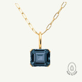Solid Gold Large London Blue Topaz Necklace - Cleodora