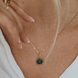 Solid Gold Large London Blue Topaz Necklace - Cleodora