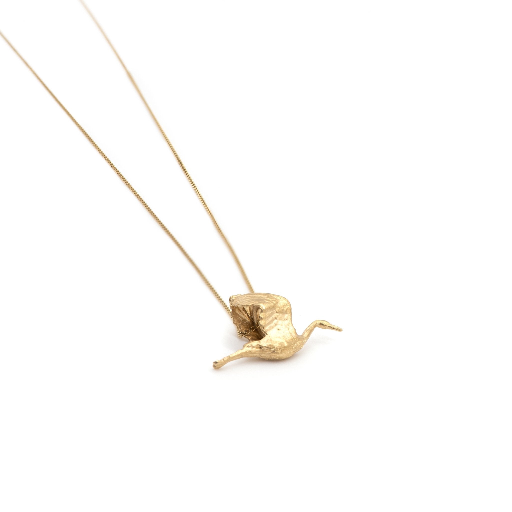 9ct Rose Gold Stork pendant on a 18'' 9ct Rose Gold chain - Dainty London