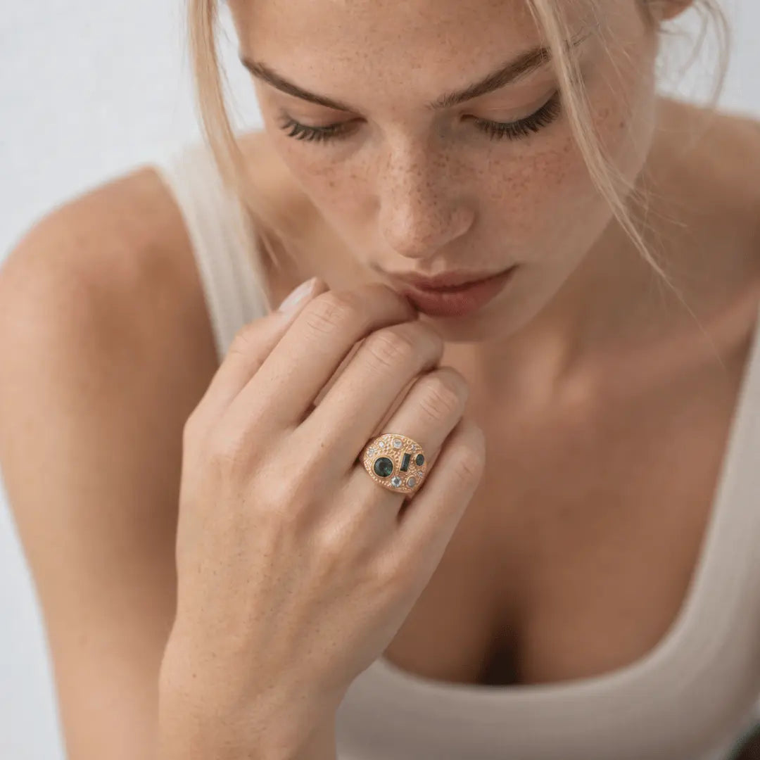 Cornish-inspired emerald and diamond ring - The Morwenna - Dainty London