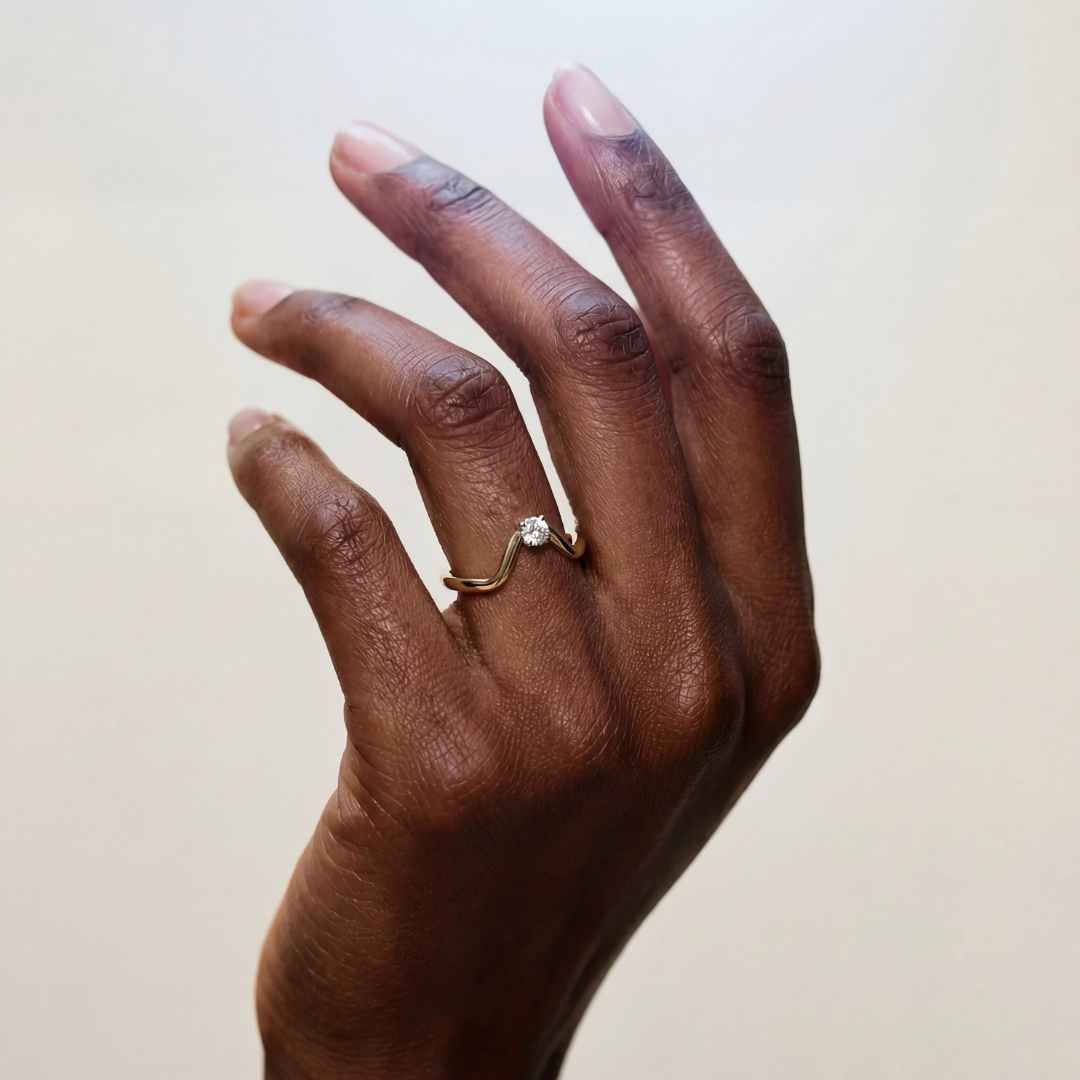 Dainty Gold Diamond Ring - Calista - Dainty London affordable bespoke jewellery, bespoke engagement rings, personalised gifts, remodelling heirloom, unique wedding ring, bespoke wedding band, custom design gift, luxury personalised jewellry, meaningful gift for her, custom gemstones ring, one-of-a-kind jewellery