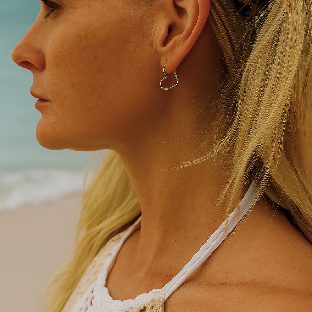 Sterling silver heart stud earrings, everyday stacking jewellery, small hoop earrings, minimalist dainty gift for her, romantic boho style jewelry for women