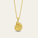 gold fossil necklace, gold pendant, ammonite jewellery, beach inspired jewelry, summer jewellry gift, eco friendly jewelry, handcrafted nature jewellery, fossil lover gift, seaside necklace, lightweight silver chain, unique gift for her, handmade beach jewellery