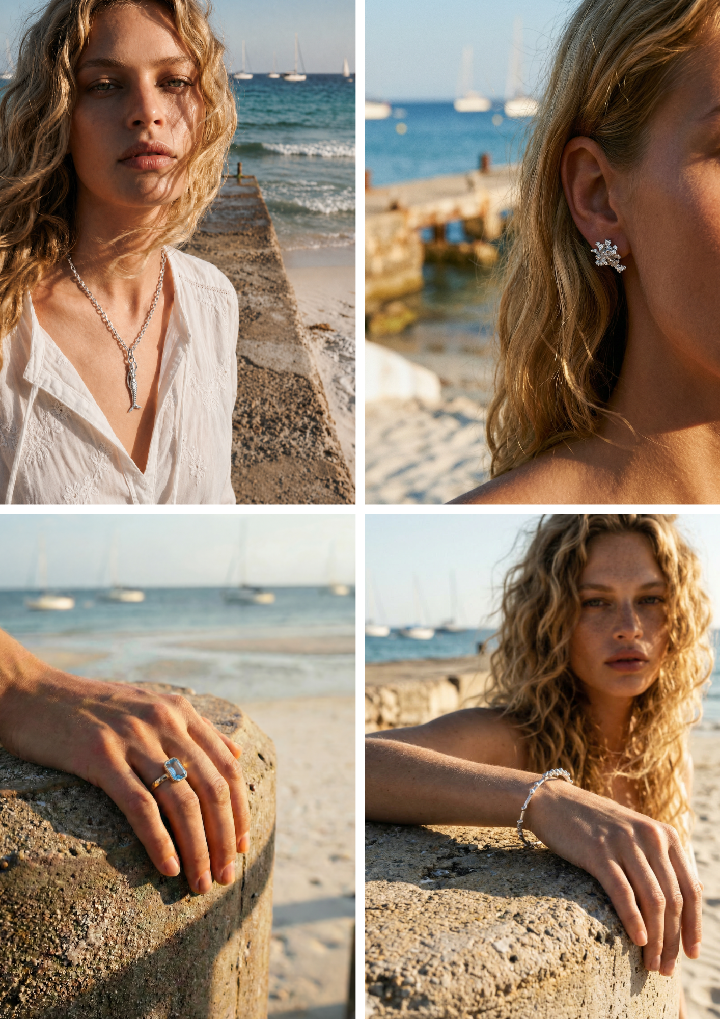Flowing silhouettes, luminous pearls, and ocean-inspired gemstones reflect the magic of saltwater skin, drifting currents, and ancient mermaid lore.