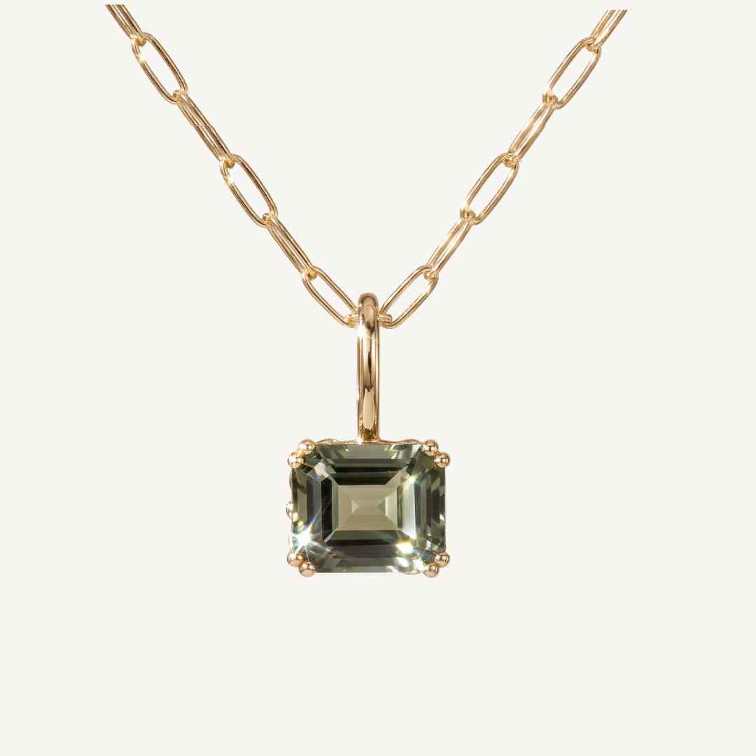 Gold Large Green Quartz Necklace - Giselle - Dainty London solid gold necklace, green quartz pendant, ocean inspired jewellery, maritime necklace, nature inspired gift, handcrafted gold necklace, adjustable chain necklace, seaside jewelry, maritime treasure, elegant gold pendant, luxury gemstone necklace, gift for adventurers, ocean lover gift